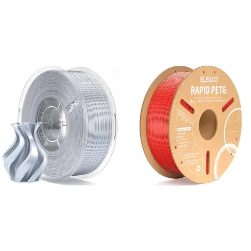 Elegoo ELEGOO Silk PLA Filament Silver Grey 1kg & Rapid PETG Filament Red 1kg