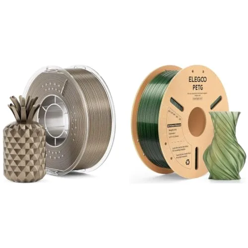 Elegoo ELEGOO Metallic Gold PLA Filament 1KG & Transparent Olive Green PETG 1KG
