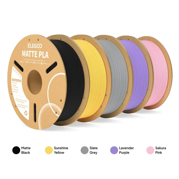 Elegoo PLA Matte 5-Color Filament Bundle (5 x 1kg) – Color Pack A