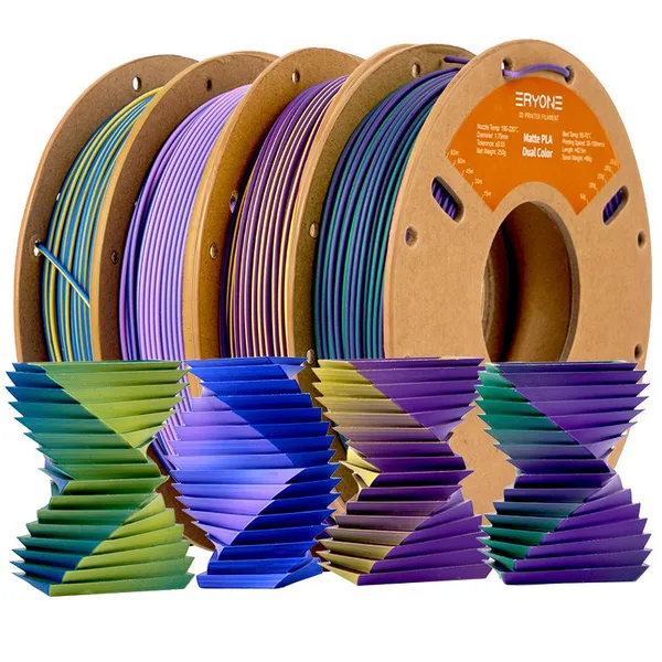 ERYONE 3D Printer Filament, PLA Matte Dual-Color Filament，±（250g）,Total 4 Rolls