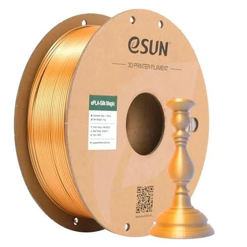 eSUN3D eSUN Silk Magic PLA Filament, Shiny Silk Dual Color Co Extrusion 3D Printer Filament, 1KG (2.2 LBS) Spool 3D Printing Color Change Filament for 3D Printers, Metallic Gold Silver