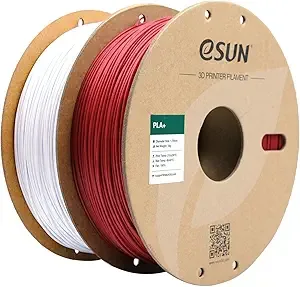 eSUN3D eSUN PLA+ Filament, 3D Printer Filament PLA Plus, Dimensional Accuracy +/-, 1KG per Spool, 2 Spools 3D Printing Filament, Fire Engine Red + Cold White
