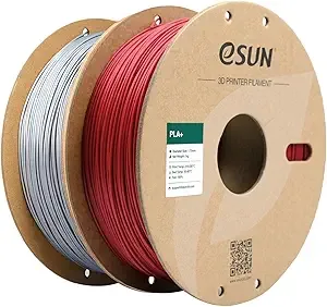 eSUN3D eSUN PLA+ Filament, 3D Printer Filament PLA Plus, Dimensional Accuracy +/-, 1KG per Spool, 2 Spools 3D Printing Filament, Fire Engine Red + Silver