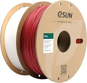 eSUN3D eSUN PLA+ Filament, 3D Printer Filament PLA Plus, Dimensional Accuracy +/-, 1KG per Spool, 2 Spools 3D Printing Filament, Fire Engine Red + White