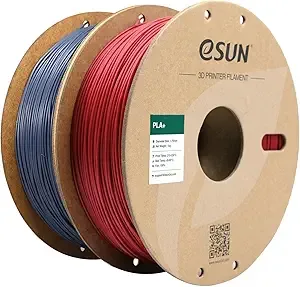 eSUN3D eSUN PLA+ Filament, 3D Printer Filament PLA Plus, Dimensional Accuracy +/-, 1KG per Spool, 2 Spools 3D Printing Filament, Fire Engine Red + Grey