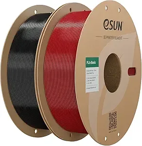 eSUN3D eSUN PLA Basic Filament, 3D Printer Filament High Speed PLA for Fast Printing, 1KG per Spool, 2 Spools High Speed 3D Printing Filament, Fire Engine Red + Black