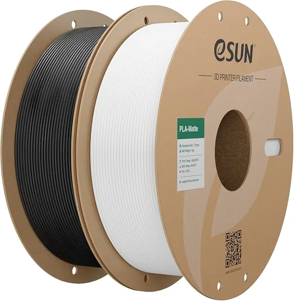 eSUN3D eSUN Matte PLA Filament, 1KG per Spool, 2 Spools Matte 3D Printing Filament for 3D Printers, Deep Black + Milky White