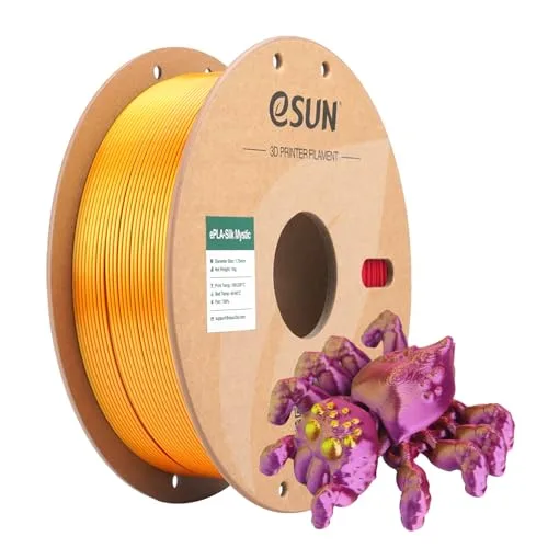 eSUN3D eSUN Silk Mystic PLA Filament, Shiny Silk Three Color Co Extrusion 3D Printer Filament, 1KG (2.2 LBS) Spool 3D Printing Color Change Filament for 3D Printers,Red Gold Purple