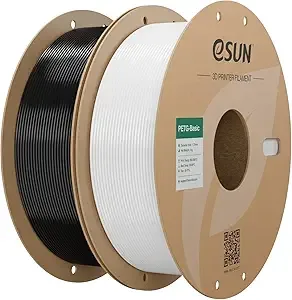 eSUN3D eSUN PETG Basic Filament, High Toughness Glossy PETG 3D Printing Filament, 1KG per Spool, 2 Spools 3D Printer Filament, Black + White