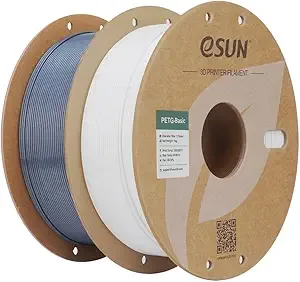 eSUN3D eSUN PETG Basic Filament, High Toughness Glossy PETG 3D Printing Filament, 1KG per Spool, 2 Spools 3D Printer Filament, White + Grey