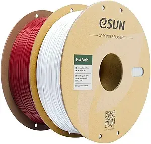 eSUN3D eSUN PLA Basic Filament, 3D Printer Filament High Speed PLA for Fast Printing, 1KG Spool, 2 Spools 3D Printer Filament, Fire Engine Red + Cold White