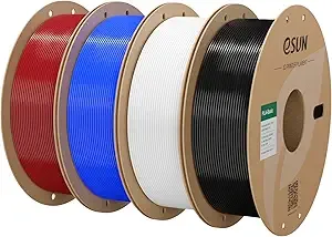 eSUN3D eSUN PLA Basic Filament, 3D Printer Filament High Speed PLA for Fast Printing, 1KG Spool, 4 Spools 3D Printer Filament, Fire Engine Red + Blue + Cold White + Black