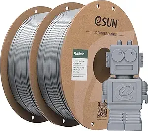 eSUN3D eSUN PLA Basic Filament, 3D Printer Filament High Speed PLA for Fast Printing, 1KG per Spool, 2 Spools High Speed 3D Printing Filament, Silver