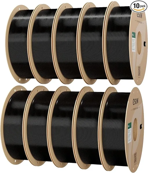 eSUN3D eSUN 10KG Bulk PLA+ Filament, Black, 10 Spool Pack (1KG/Spool) Pro-Grade High Toughness PLA Plus 3D Printer Filament, Clog-Free, Dimensional Accuracy +/-