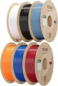eSUN3D eSUN 6KG PLA Basic Filament, General Colors Bundle, 6 Spool Pack(1KG/Spool) High Speed PLA for 3D Printers, Black+Cold White+Grey+Fire Engine Red+Blue+Orange