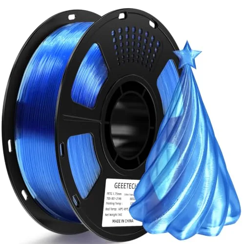 Geeetech GEEETECH PETG Filament Transparent Blue, 1kg Spool 3D Printer Filament PETG, Less Stringing Good Layer Adhesion, Tough Heat Resistant for FDM 3D Printing