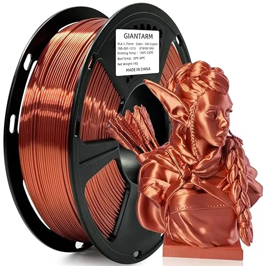 GiantArm GIANTARM 3D Printer Filament, Silk Copper Pla Filament, 1Kg(2.2lbs) Spool Dimension Accuracy +/-, 3D Printing Filament