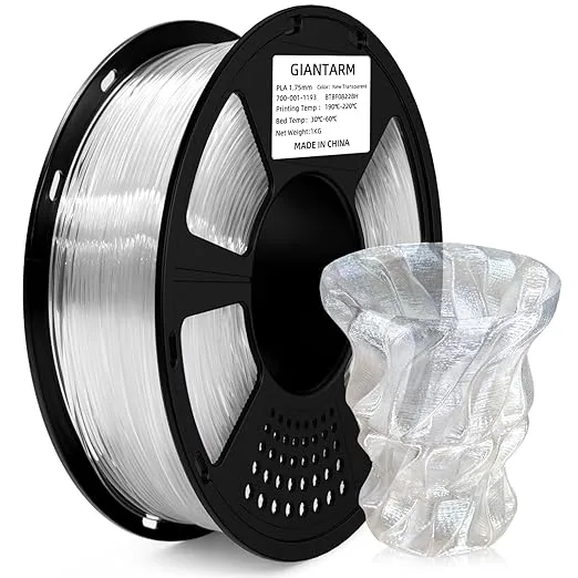 GiantArm GIANTARM Clear PLA Filament Transparent PLA 1kg Spool (2.2lbs), 3D Printer Filament with Vacuum Packaging