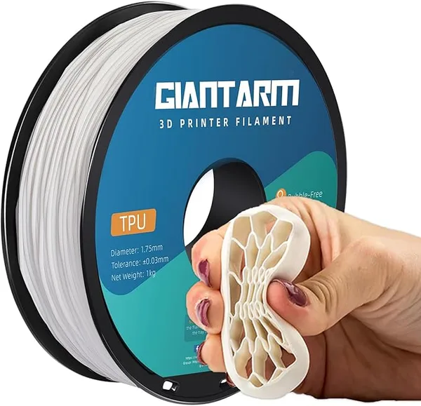 GiantArm GIANTARM Clear TPU Filament, 95A TPU Filament, Dimensional Accuracy +/- 0.03, Flexible Soft 3D Printer Filament 1kg Spool(2.2 lbs), Vacuum Packaging (White)