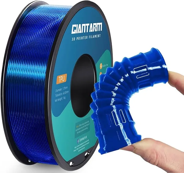 GiantArm GIANTARM TPU Filament 1Kg(2.2lbs), Clear Blue Filament TPU, 95A Flexible 3D Printer Filament with High Elasticity, ± Accuracy, Neatly Wound & Moistureproof, Non-Clogging, Clear Blue