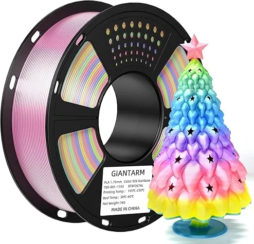 GiantArm Silk Rainbow Color Lime Purple Blue Yellow Green Filament with Dimensional Accuracy +/-, 1080 Feet per Roll, Vacuum Packaging, 3D Printer PLA Filament GIANTARM