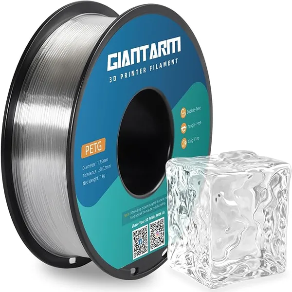 GiantArm GIANTARM Clear Filament PETG for 3D Printer, Transparent PETG Filament 1Kg (2.2lb), High Precision, Strong Toughness, Moistureproof, Odorless, Clear