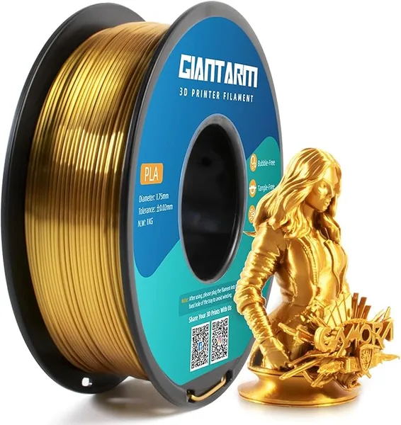 GiantArm GIANTARM Silk Filament Pla 3D Printer, Silk Gold Pla Filament, 1Kg(2.2lbs) Spool Dimension Accuracy +/-, 3D Printing Filament