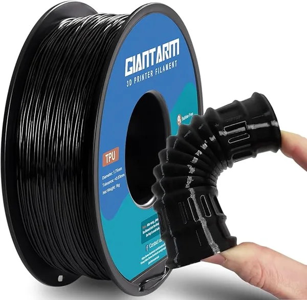 GiantArm GIANTARM Black TPU Filament, 95A TPU Filament, Dimensional Accuracy +/- 0.03, Flexible Soft 3D Printer Filament 1kg Spool(2.2 lbs), Vacuum Packaging (Black)