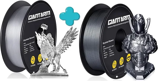 GiantArm GIANTARM 3D Printer Filament 1kg,Silver PETG and Clear PETG Dimensional Acuuracy +/-,1080 Feet Per Roll,Vacuum Packaging