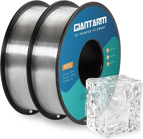 GiantArm GIANTARM PETG Filament 1kg (2.2lb), 2-Pack Clear PETG Filament for 3D Printer, ± Accuracy, Strong Toughness, Neatly Wound & Moistureproof, Non-Clogging&Non-Stringing, Clear