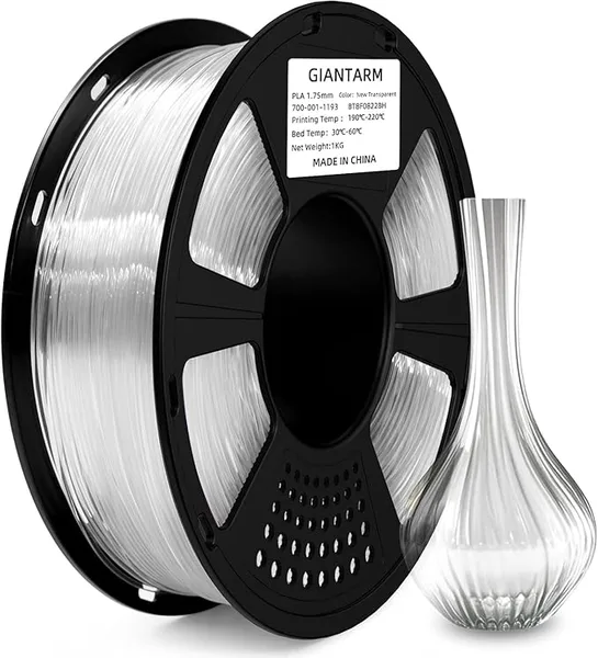 GiantArm GAINTARM 3D Printer Filament,Clear PLA Filament,Neatly Wound Transparent PLA 1kg Spool (2.2lbs),Dimensional Accuracy +/-, Fit Most FDM 3D Printers