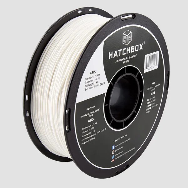 HATCHBOX WHITE ABS FILAMENT -, 1KG SPOOL