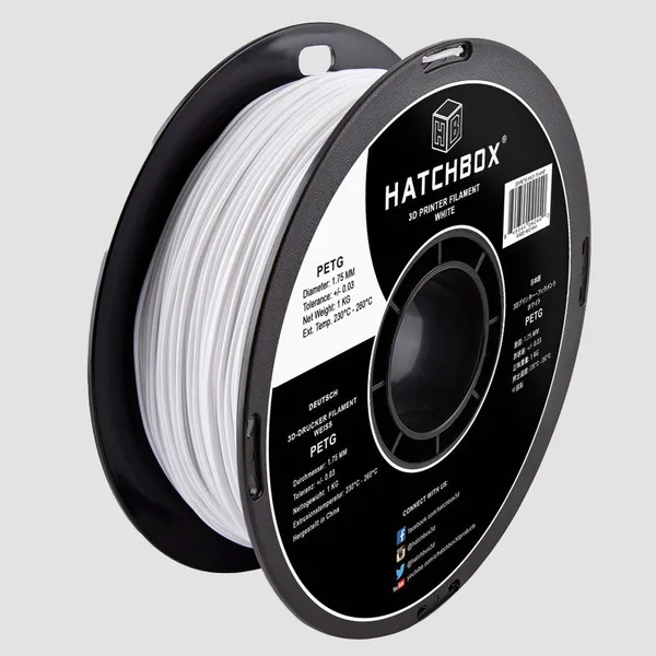 HATCHBOX WHITE PETG FILAMENT -, 1KG SPOOL