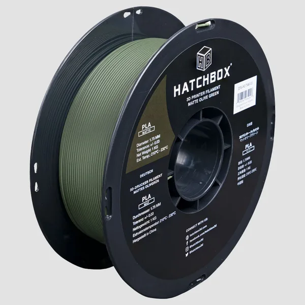 HATCHBOX OLIVE MATTE PLA FILAMENT -, 1KG SPOOL