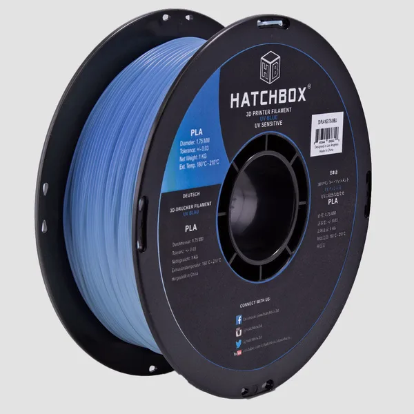 HATCHBOX UV COLOR CHANGING BLUE PLA FILAMENT -, 1KG SPOOL