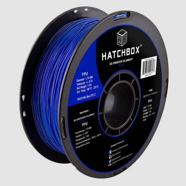 HATCHBOX BLUE TPU FILAMENT -, 1KG SPOOL (SHORE 95A)