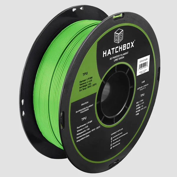 HATCHBOX LIME GREEN TPU FILAMENT -, 1KG SPOOL (SHORE 95A)