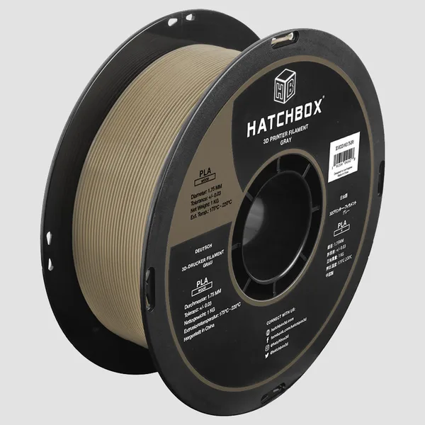 HATCHBOX WOOD GRAY PLA FILAMENT -, 1KG SPOOL