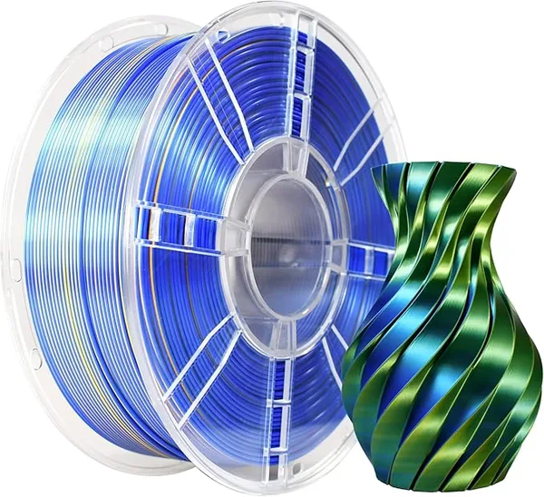 iBoss iBOSS Silk Dual Color Filament PLA Plus 3D Printer +/-, Clog-Free 3D Printer Filament PLA+ Shiny Filament 1kg(2.2lbs) for Most FDM 3D Printer, Shiny Silk Texture, Silk Gold Blue