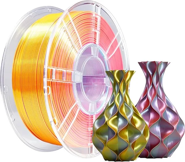 iBoss iBOSS Silk Tri Color PLA Plus 3D Printer Filament, Tri-Color Coextrusion Silk PLA+ Filament +/-, 1kg/2.2lbs 3D Filament Fit Most FDM 3D Printers (Silk Green Orange Gold)