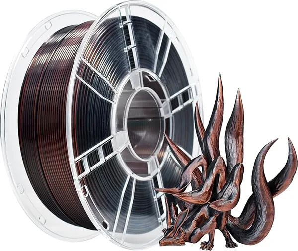 iBoss iBOSS Silk Tri-Color PLA Plus 3D Printer Filament 1 kg Spool, Shiny Silk PLA+ Filament Dimensional Accuracy +/-, Fit Most FDM 3D Printers (Silk Black Red Copper)