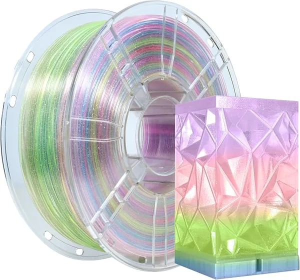 iBoss iBOSS 3D Printer Filament Clear PLA Plus, Multicolor Transparent Transition Glitter Filament Rainbow Multicolor PLA+ Filament, 3D Printing Filament 1KG/2.2lb, Clear Glitter Rainbow