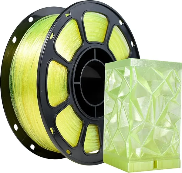iBoss iBOSS PLA Plus Clear Filament, 1kg Spool High Transparency Transparent Lemon Yellow Filament Glitter, PLA+ Neatly Wound 3D Printer Filament, Fast Printing Support