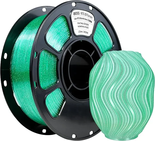 iBoss iBOSS Glitter PETG Filament, Transparent 3D Printer Filament Shiny Sparkle Material with Glitter, Flash Point Series 1KG Spool, fit Most FDM 3D Printers, PETG Glitter Mint Green