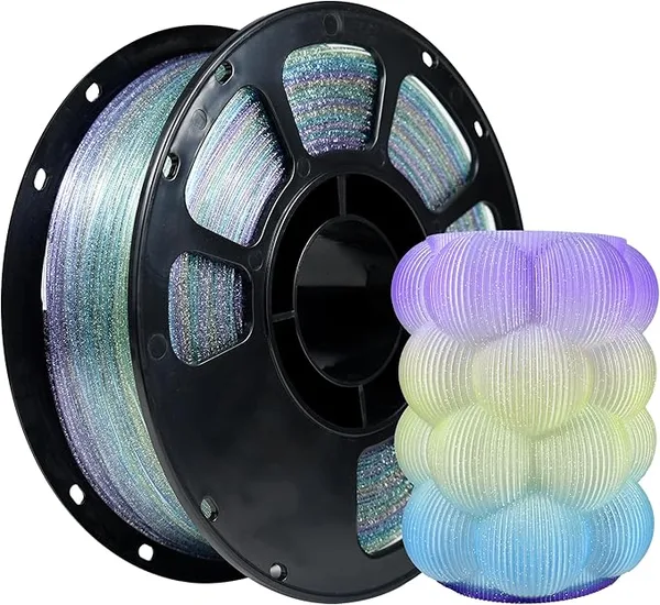 iBoss iBOSS Clear Tri Color PLA PLUS Filament 1KG/Spool, 3D Printer Filament Transparent Tri Color Filament with Shiny Glitter, 3D Printing Filament 1.75+/-, Transparent Sparkling Yellow Purple Blue