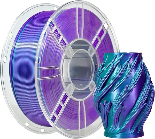 iBoss iBOSS Silk Dual Color PLA+ Filament 3D Printer +/-, Bicolor Filament Two Tone PLA Plus 1KG(2.2lbs) Cardboard Spool Fit for 3D Printers, Purple Cyan