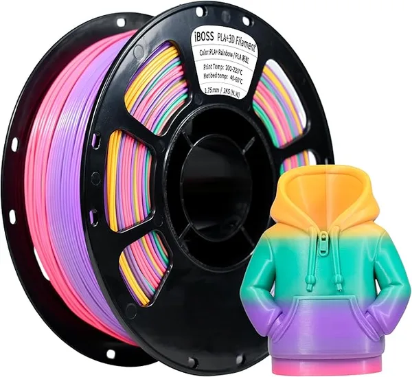 iBoss iBOSS Rainbow PLA Plus Filament, Multicolor Gradient 3D Printer Filament, Neatly Wound 3D Printing Filament, Dimensional Accuracy +/-, 1KG Spool(2.2 lbs), PLA+ Rainbow