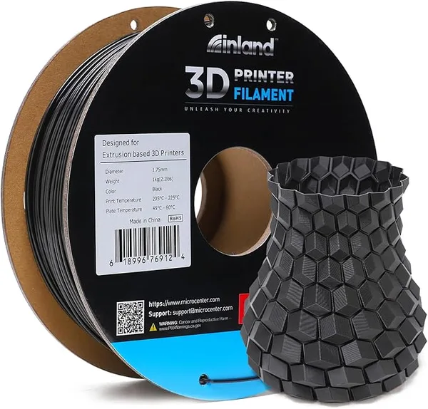 Inland INLAND High Speed PLA+ 3D Printing Filament - Fast Printing PLA Pro Dimensional Accuracy +/- - 1kg Cardboard Spool (2.2 lbs) (1 Pack Black)