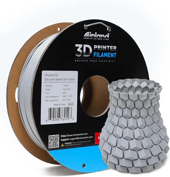Inland INLAND High Speed PLA+ 3D Printing Filament - Fast Printing PLA Pro Dimensional Accuracy +/- - 1kg Cardboard Spool (2.2 lbs) (1 Pack Silver)