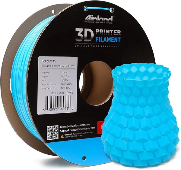 Inland INLAND High Speed PLA+ 3D Printing Filament - Fast Printing PLA Pro Dimensional Accuracy +/- - 1kg Cardboard Spool (2.2 lbs) (1 Pack Light Blue)